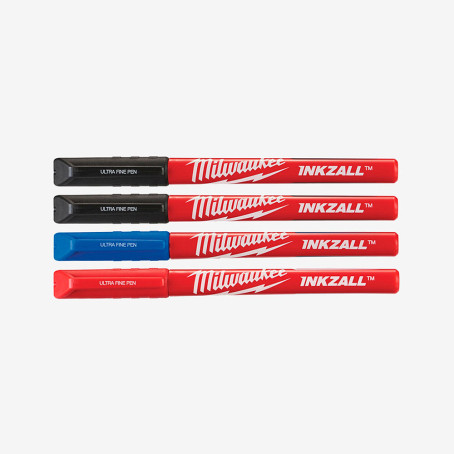 Набір ручек Fine Tip InkZAll MILWAUKEE, синій/червоний/чорний/чорний, (4шт)