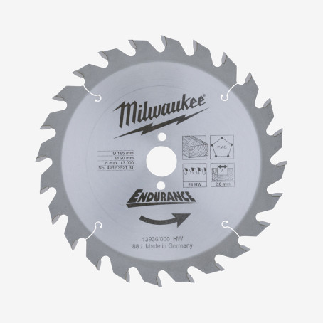 Диск пильный MILWAUKEE, Ø165/20мм, 24 зуб.