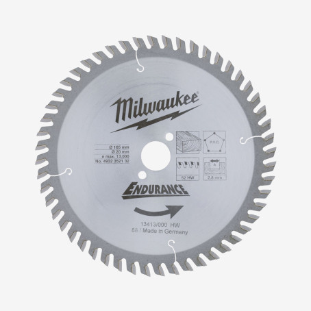 Диск пиляльний MILWAUKEE, Ø165/20мм, 52 зуб.
