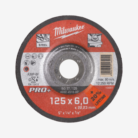 Диск зачисний по металу MILWAUKEE, SG 27/125х6 PRO+, Ø125мм