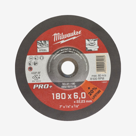 Диск зачисний по металу MILWAUKEE, SG 27/180х6 PRO+, Ø180мм