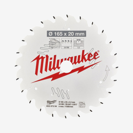Диск пильный PFTE MILWAUKEE, Ø165х20х2,2мм, 24 зуб.