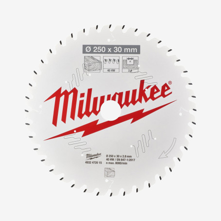 Диск пильный PFTE MILWAUKEE, Ø250х30х2,8мм, 40 зуб.