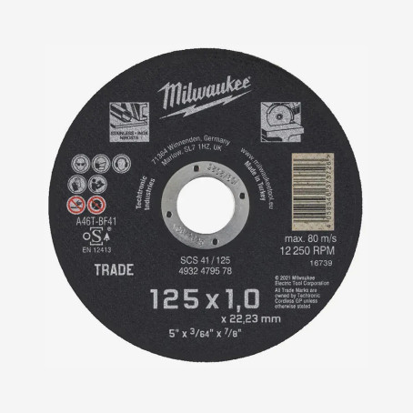 Диск отрезной по металлу MILWAUKEE Trade, SCS 41/125х1, Ø125мм