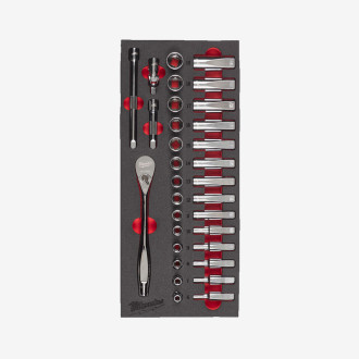 Ложемент з головками хромованими та тріскачкою 3/8'' MILWAUKEE, (32шт.)