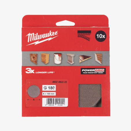 Сетка шлифовальная PG Mesh HL MILWAUKEE, Ø150мм, зерно 180, (10шт)