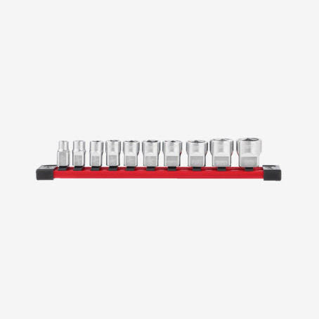 Набор головок хромированных дюймовых 3/8'' MILWAUKEE, на планке, (10шт)