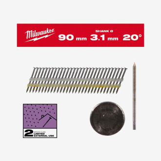 Гвозди реечные гальванизированные MILWAUKEE с круглой головкой, 20°/90мм / RS / G / SC2 (1750шт)