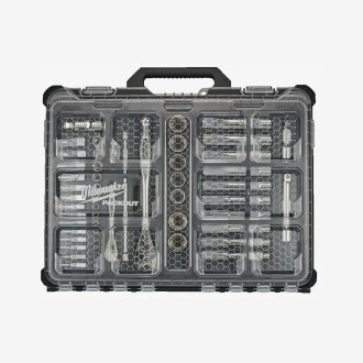 Набор головок хромированных метричных 1/2'', 1/4'' MILWAUKEE, с храповиком, PACKOUT, (63шт)