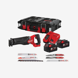 Пила шабельна акумуляторна MILWAUKEE, M18 FSZ100P-502P (+ЗП, 2ак.Х 5Аг, набір полотен, PACKOUT)