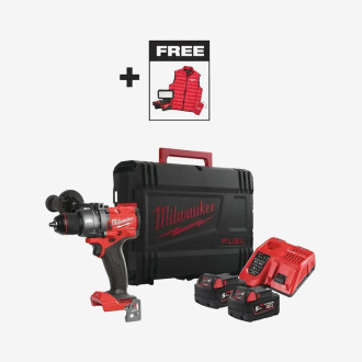 Аккумуляторная ударная дрель-шуруповерт MILWAUKEE M18 FPD3MC-502X, 158 Нм (ЗУ, 2 аккум. 5 Ач, HD кейс) + M18 ALIS-0 + жилет