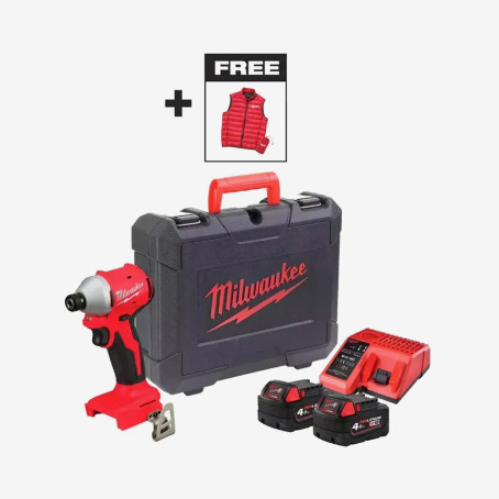 Шуруповерт ударный аккумуляторный бесщёточный MILWAUKEE (190 Нм) M18 BLIDRCMC-402C + жилетка