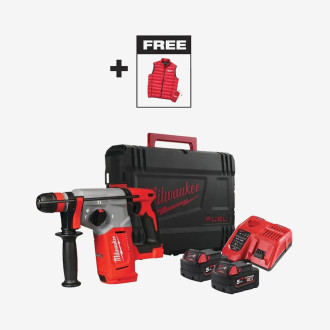 Перфоратор акумуляторний безщітковий SDS PLUS MILWAUKEE FIXTEC M18 BLHX-502X (+ заряд.пристрій, 2 акум., кулачковий патрон, бічна рукоять) + жилет