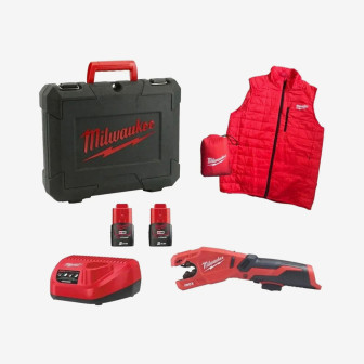 Труборіз для труб з нержавіючої сталі та міді акумуляторний MILWAUKEE, M12 PCSS-202C ( + зар.пр., 2 ак.Х 2Аг, НD кейс) + жилет