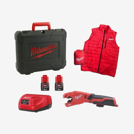 Труборіз для труб з нержавіючої сталі та міді акумуляторний MILWAUKEE, M12 PCSS-202C ( + зар.пр., 2 ак.Х 2Аг, НD кейс) + жилет