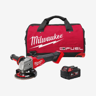 Шлифмашина угловая аккумуляторная MILWAUKEE, M18 FSAG125X-501BRF, диаметр 125 мм, (+зарядное устройство M12-18 FC, аккумулятор 5 Ач, сумка)