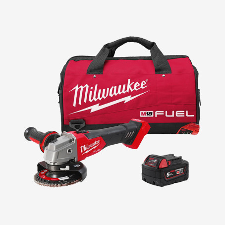 Шлифмашина угловая аккумуляторная MILWAUKEE, M18 FSAG125X-501BRF, диаметр 125 мм, (+зарядное устройство M12-18 FC, аккумулятор 5 Ач, сумка)