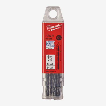 Сверло по металлу HSS-R MILWAUKEE DIN338, Ø2,0мм, (10шт) Сверло по металлу HSS-R MILWAUKEE DIN338, Ø2,0мм, (10шт)