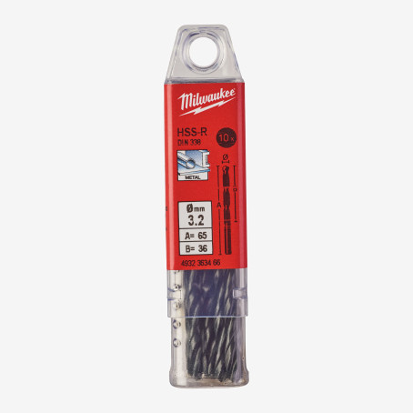 Сверло по металлу HSS-R MILWAUKEE DIN338, Ø3,2мм, (10шт)
