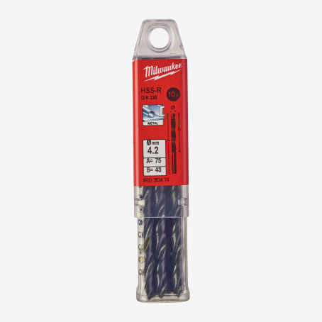 Сверло по металлу HSS-R MILWAUKEE DIN338, Ø4,2мм, (10шт) Сверло по металлу HSS-R MILWAUKEE DIN338, Ø4,2мм, (10шт)