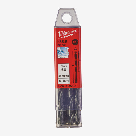 Сверло по металлу HSS-R MILWAUKEE DIN338, Ø6,8мм, (10шт)