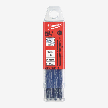 Сверло по металлу HSS-R MILWAUKEE DIN338, Ø7,5мм, (10шт)