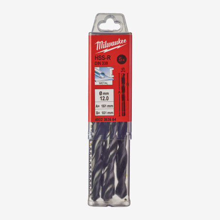 Сверло по металлу HSS-R MILWAUKEE DIN338, Ø12мм, (5шт)