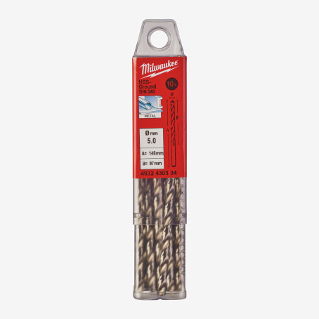 Свердло по металу HSS-G MILWAUKEE DIN340, Ø5,0x132мм, (10шт)