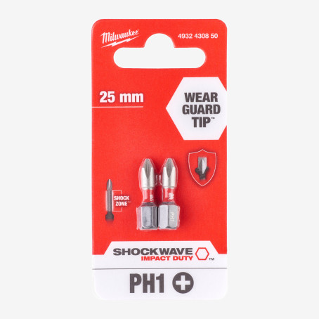 Біта SHOCKWAVE MILWAUKEE, PH1, 25мм, (2шт)