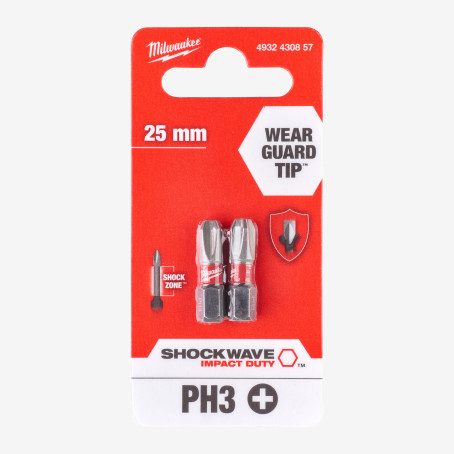 Біта SHOCKWAVE MILWAUKEE, PH3, 25мм, (2шт)
