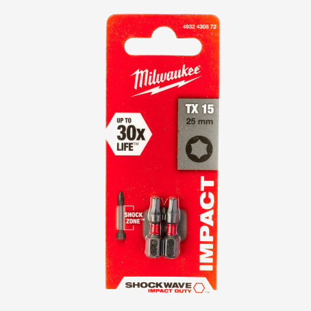 Бита SHOCKWAVE MILWAUKEE, TX15, 25мм, (2шт) Бита SHOCKWAVE MILWAUKEE, TX15, 25мм, (2шт)