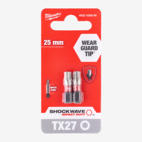 Бита SHOCKWAVE MILWAUKEE, TX27, 25мм, (2шт)