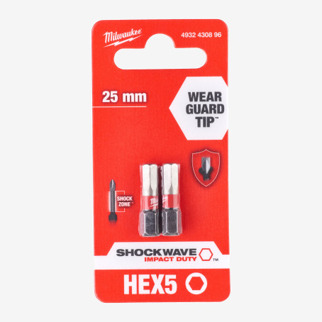 Біта SHOCKWAVE MILWAUKEE, Hex5, 25мм, (2шт)