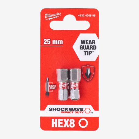 Біта SHOCKWAVE MILWAUKEE, Hex8, 25мм, (2шт)