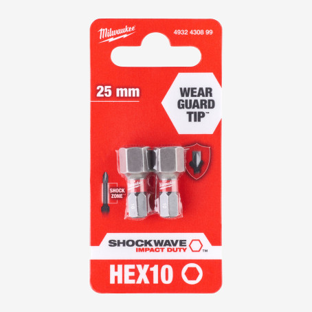 Біта SHOCKWAVE MILWAUKEE, Hex10, 25мм, (2шт)