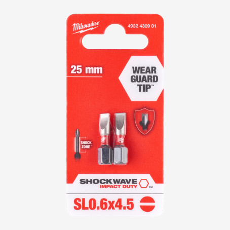 Біта SHOCKWAVE MILWAUKEE, SL0,6x4,5, 25мм, (2шт) Біта SHOCKWAVE MILWAUKEE, SL0,6x4,5, 25мм, (2шт)