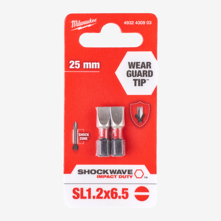 Біта SHOCKWAVE MILWAUKEE, SL1,2x6,5, 25мм, (2шт) Біта SHOCKWAVE MILWAUKEE, SL1,2x6,5, 25мм, (2шт)