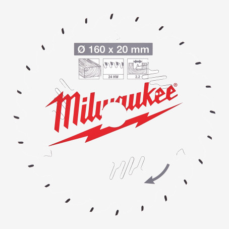 Диск пильный PFTE MILWAUKEE, Ø160х20х2,2мм, 24 зуб.