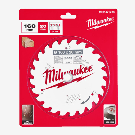 Диск пильный PFTE MILWAUKEE, Ø160х20х2,2мм, 24 зуб.