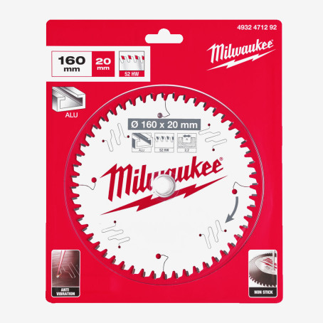 Диск пильный Alu PFTE MILWAUKEE, Ø160х20х2,2мм, 52 зуб.
