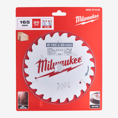 Диск пильный PFTE MILWAUKEE, Ø165х20х2,2мм, 24 зуб.