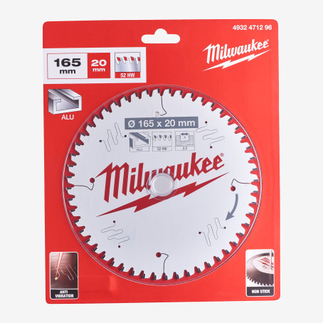 Диск пильный Alu PFTE MILWAUKEE, Ø165х20х2,2мм, 52 зуб.