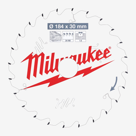 Диск пильный PFTE THIN KERF MILWAUKEE, Ø184х30х1,6мм, 24 зуб. Диск пильный PFTE THIN KERF MILWAUKEE, Ø184х30х1,6мм, 24 зуб.