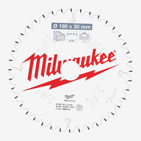 Диск пильный PFTE THIN KERF MILWAUKEE, Ø190х30х2, 4мм, 40 зуб. Диск пильный PFTE THIN KERF MILWAUKEE, Ø190х30х2, 4мм, 40 зуб.