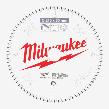 Диск пильный PFTE MILWAUKEE, Ø216х30х2,4мм, 80 зуб.