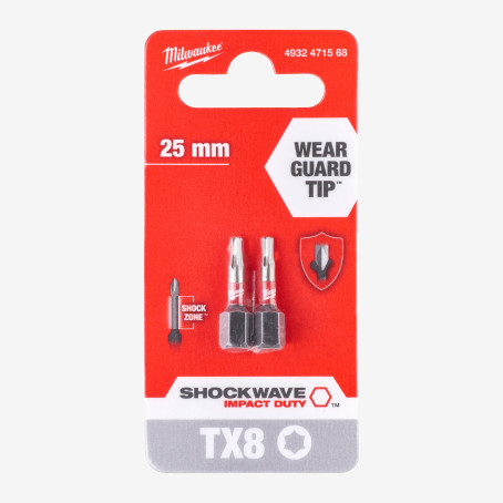 Бита SHOCKWAVE MILWAUKEE, TX8, 25мм, (2шт) Бита SHOCKWAVE MILWAUKEE, TX8, 25мм, (2шт)