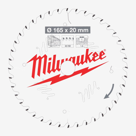 Диск пильный PFTE THIN KERF MILWAUKEE, Ø165х20х1,6мм, 40 зуб. Диск пильный PFTE THIN KERF MILWAUKEE, Ø165х20х1,6мм, 40 зуб.