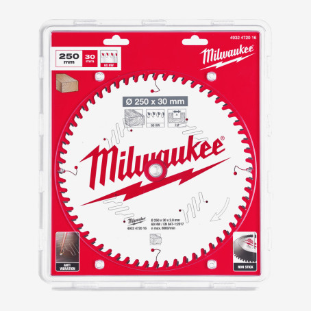 Диск пильный PFTE MILWAUKEE, Ø250х30х2,8мм, 60 зуб.