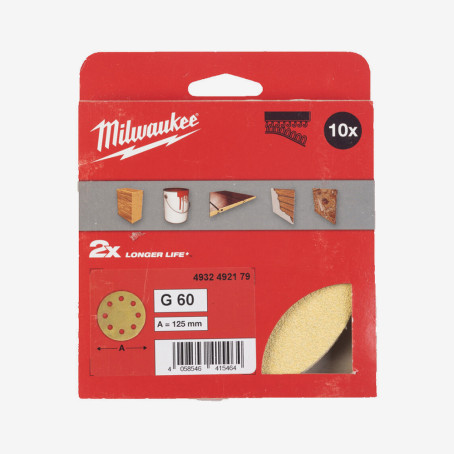 Круг шлифовальный MILWAUKEE HP 8 отв. H&L, Ø125мм, зерно 60, (10шт) Круг шлифовальный MILWAUKEE HP 8 отв. H&L, Ø125мм, зерно 60, (10шт)