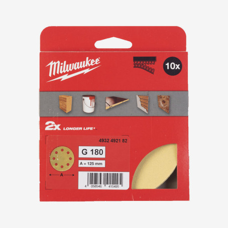 Круг шлифовальный MILWAUKEE HP 8 отв. H&L, Ø125мм, зерно 180, (10шт) Круг шлифовальный MILWAUKEE HP 8 отв. H&L, Ø125мм, зерно 180, (10шт)